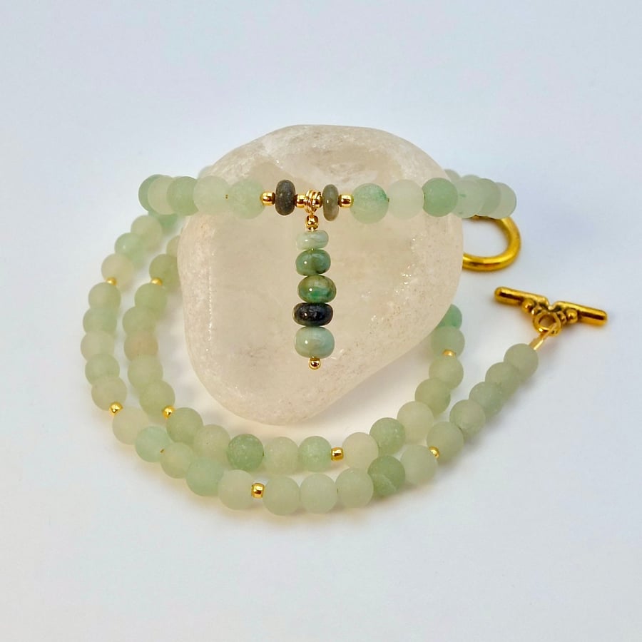 Green Aventurine & Genuine Emerald Necklace, May Birthstone, Gift For Taurus