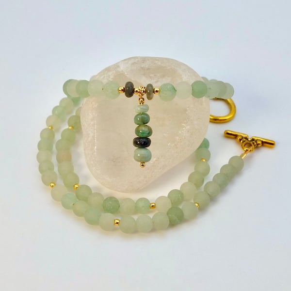 Green Aventurine & Genuine Emerald Necklace, May Birthstone, Gift For Taurus