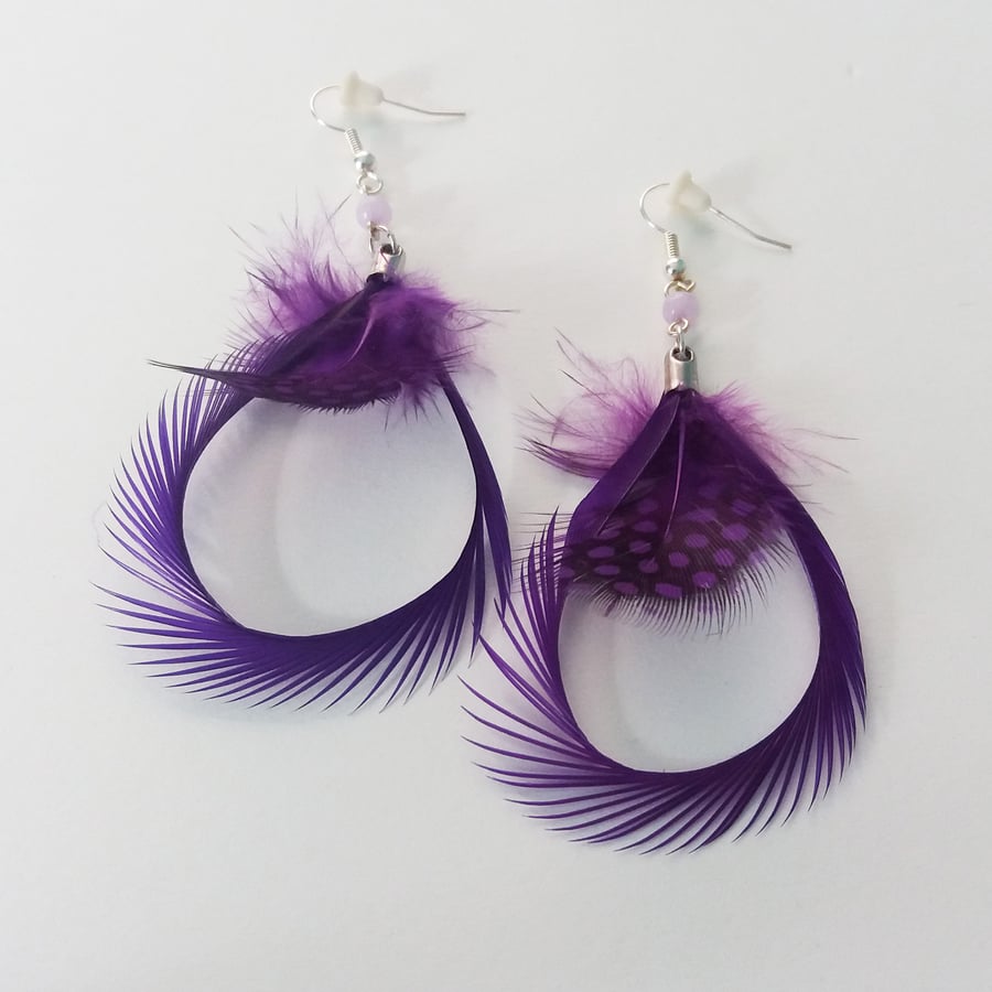 Purple Feather and Quartzite Earrings