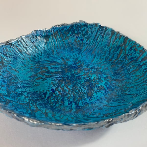 Handmade decorative paper mache bowl, Layered textured hand painted dish 