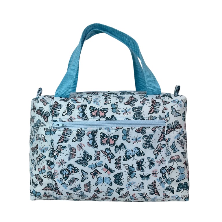 Large wash bag in Liberty cotton, floral toiletries bag with handles and pocket.