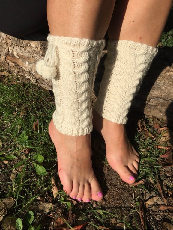 Women's Leg Warmers, Hand Knitted Pom Pom Boot Cuffs