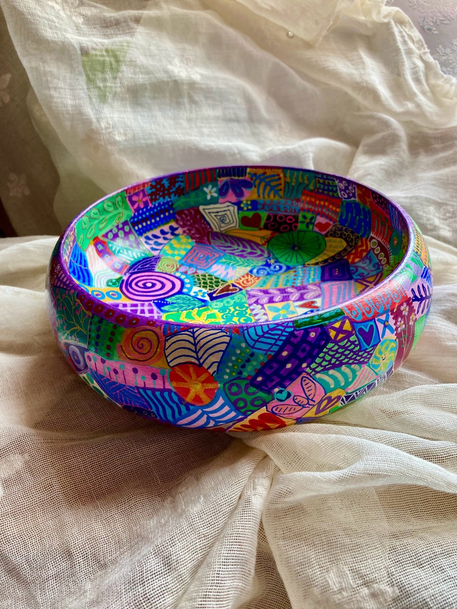 Upcycled hand painted wooden bowl 