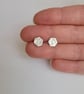 Hexagon Studs, Textured, Recycled Sterling Silver Earrings - Image 3