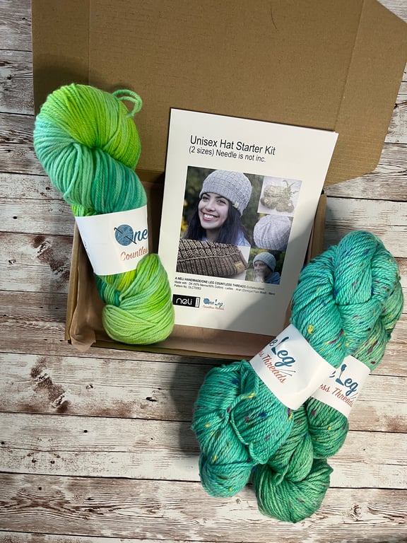 Hat knitting kit with one skein of hand dyed yarn