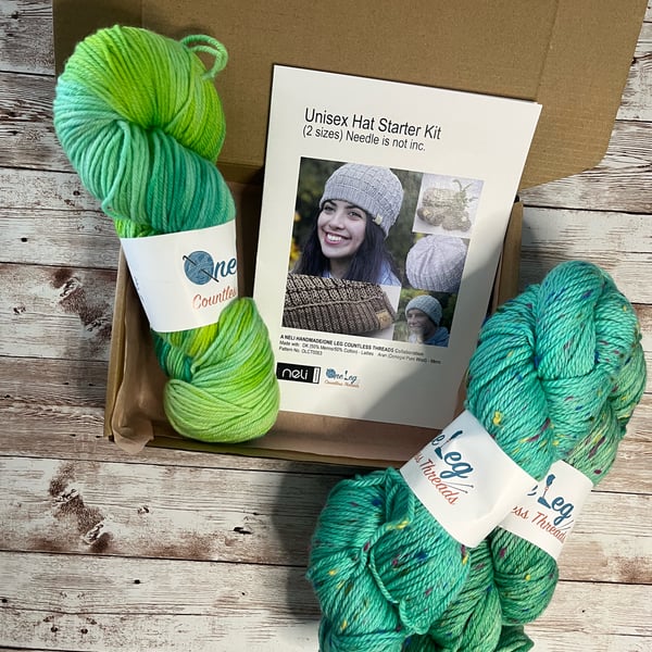 Hat knitting kit with one skein of hand dyed yarn