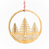 Snowy Trees Christmas Ornament. Sustainable bamboo decoration to hang in a tree.