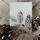 "Ladybird leaf" Original ACEO miniature pen and ink piece