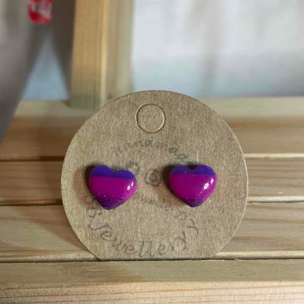 Handmade Polymer Clay Purple Stripped Stud Earrings 