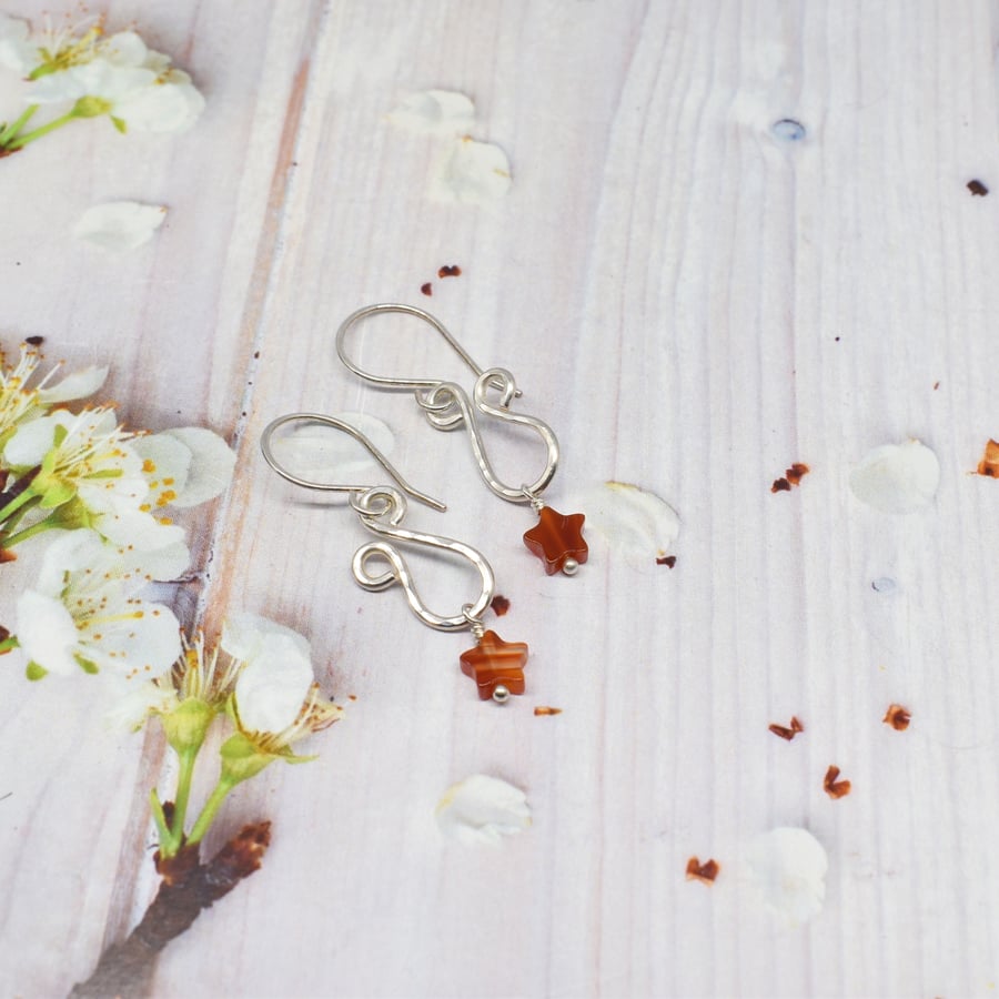 Wire Wrapped Carnelian and Silver Filled Drop Earrings