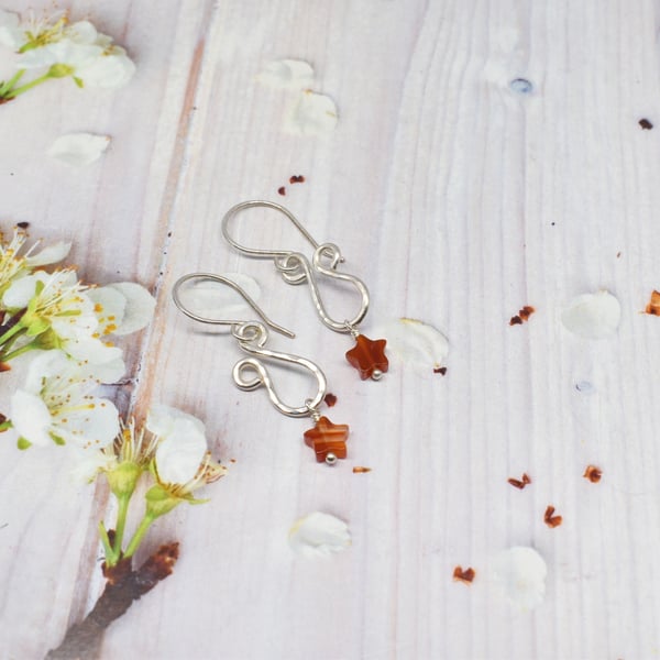 Wire Wrapped Carnelian and Silver Filled Drop Earrings