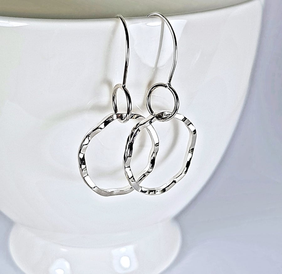 Silver Hoop Earrings, Wavy Sterling Silver Hoops, Recycled Silver, Handmade