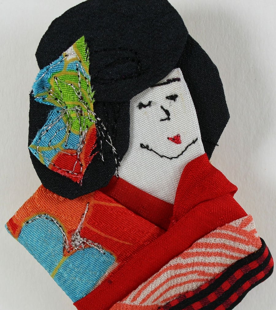 Geisha Textile Art Brooch Yui