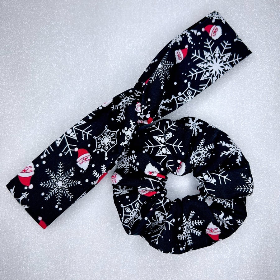 Christmas Scrunchies, Christmas Headband, Black Scrunchies, Twisted Headband