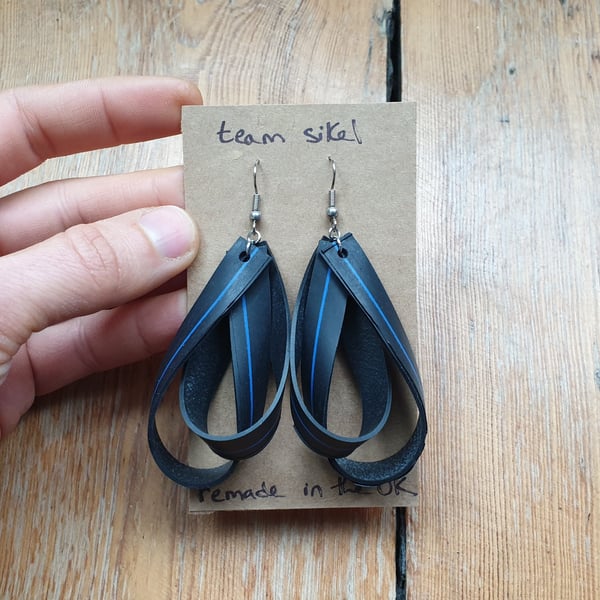 Blue Stripe Double Loop Inner Tube Earrings