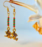 Halloween Witch Earrings Orange & Green Glass, Trick Or Treat, Halloween Costume