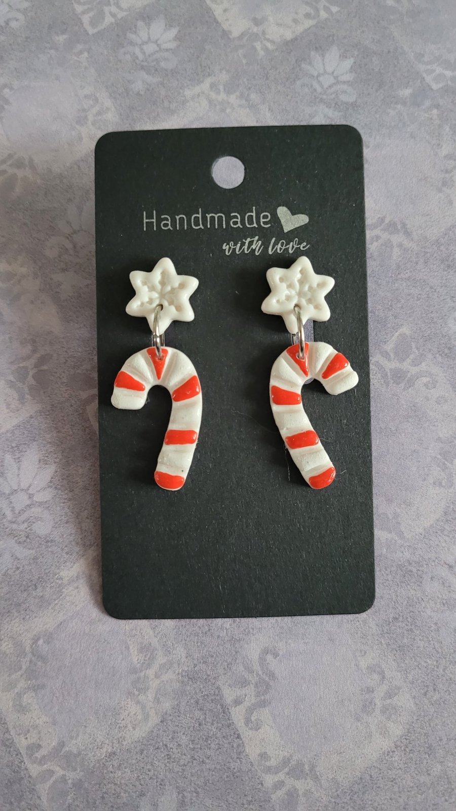 Handmade Polymer Clay Candy Cane Earrings, 316 Surgical Stainless Steel