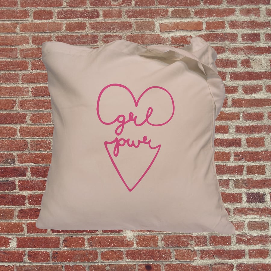 Girl Power, GRL PWR, heart doodle, tote bag, feminist bag, gift