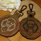 Poodle embroidered Tweed bag charm 3 inches across 