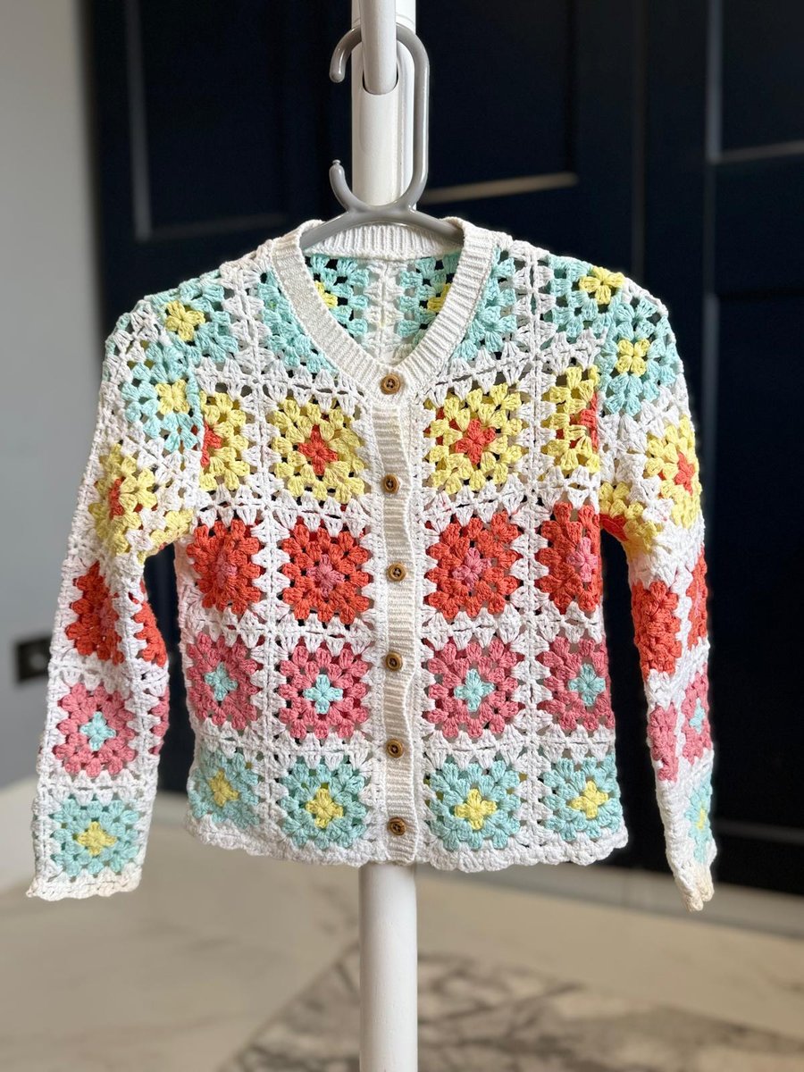 Crochet Granny Square Toddler Cardigan with Wooden Buttons –Colorful (2 ...