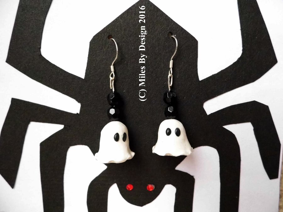 Sterling Silver Spooky Ghost Drop Earrings 