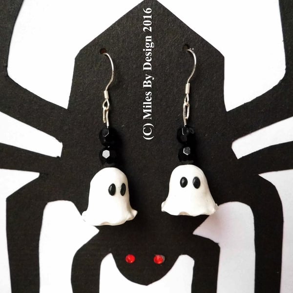 Sterling Silver Spooky Ghost Drop Earrings 
