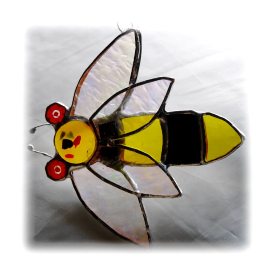  Bee Suncatcher Stained Glass Bumble Queen 025