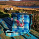 Harris Tweed crossbody bag woth embroidered kitty cat 