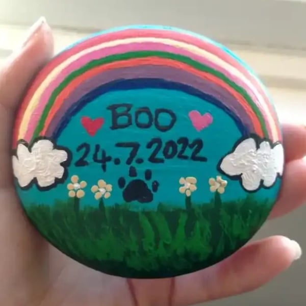 Handpainted pet memorial pebble