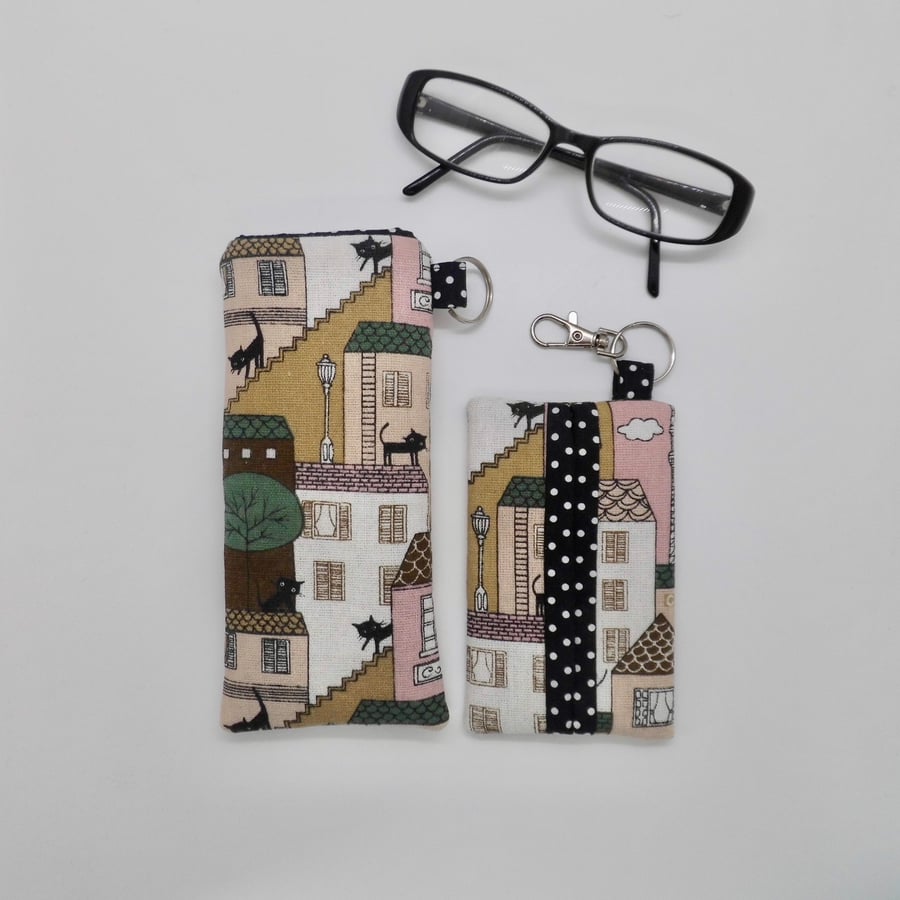 Key ring tissue tidy and glasses case to match black cats