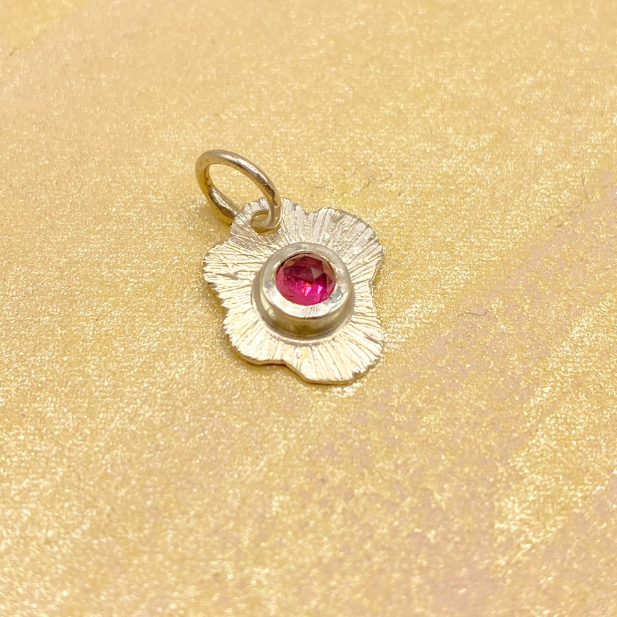 Pink Tourmaline silver Flower Pendant 
