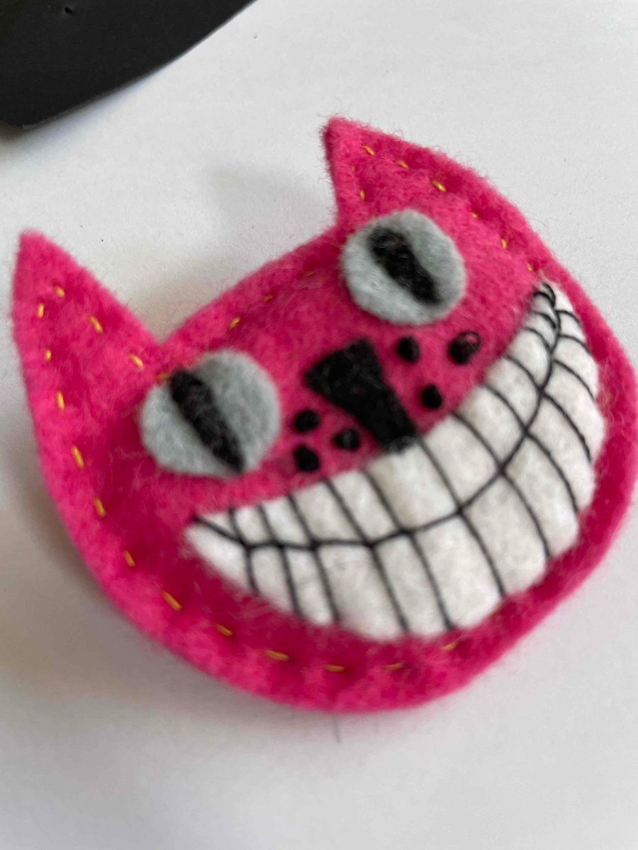 Fuchsia Pink Cheshire Cat hand embroidered Unique gift 