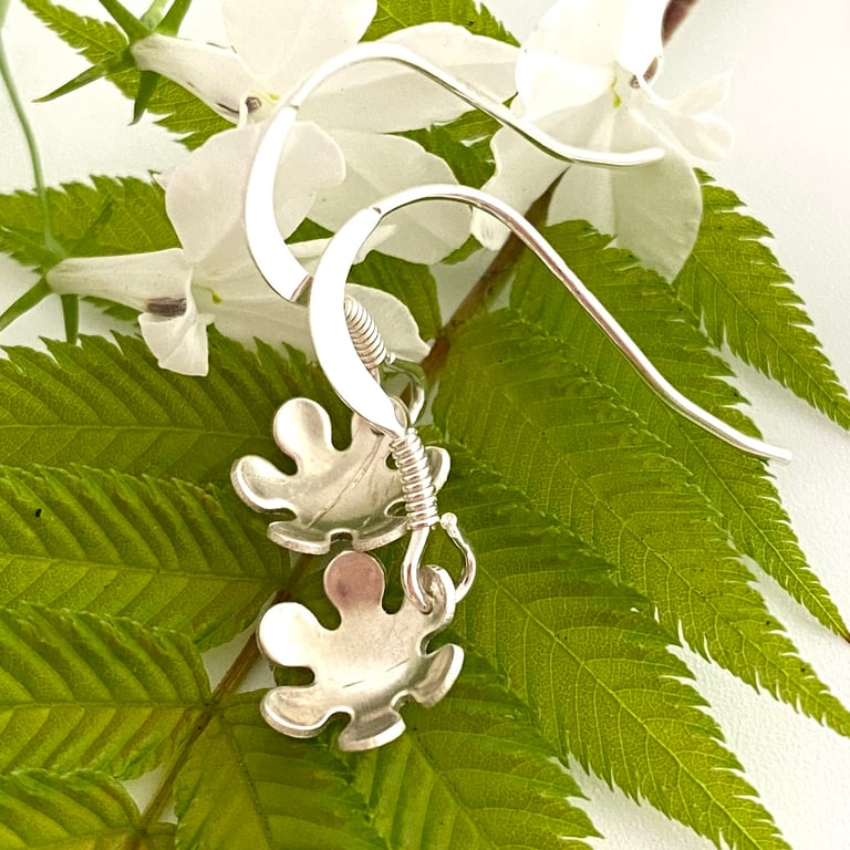 Tiny Little Sterling Silver flower Drop Earrings, drop, hook.2