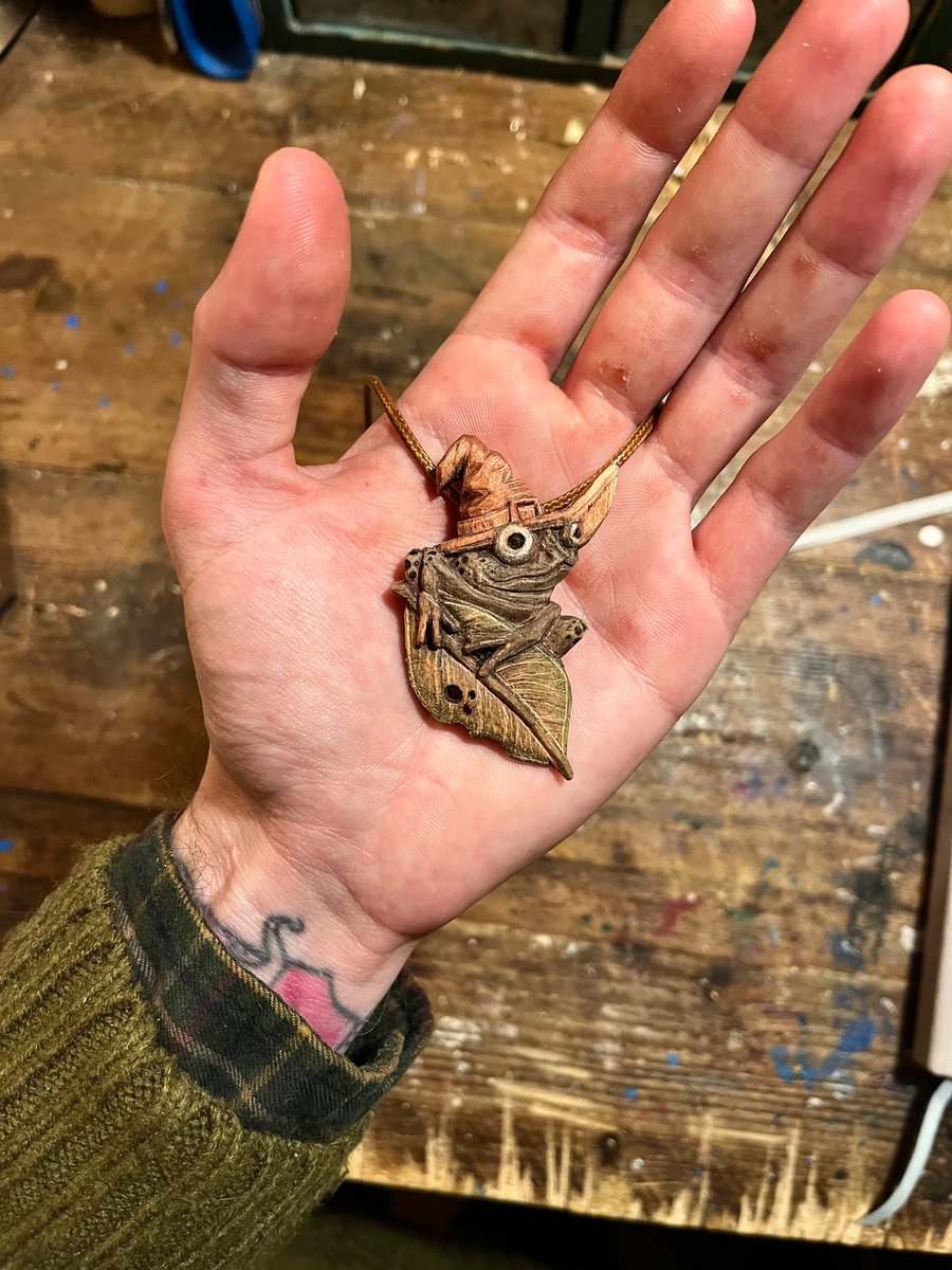 Hand Carved Leaf Frog Pendant