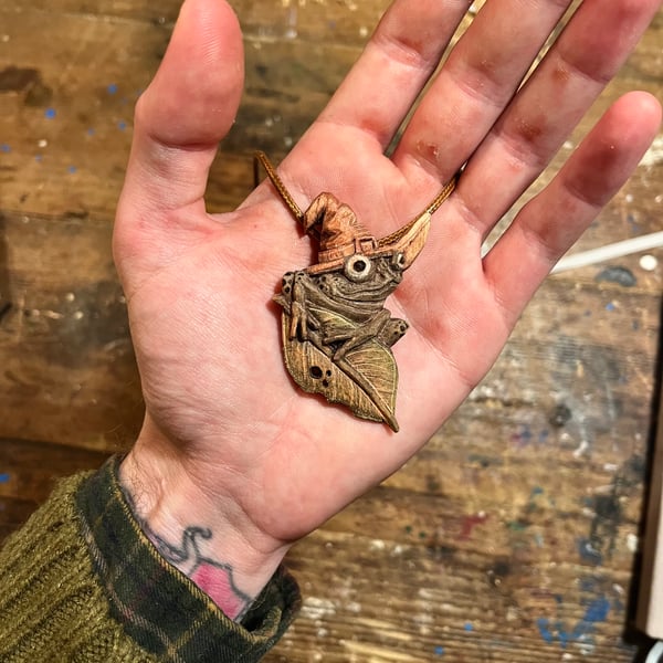 Hand Carved Leaf Frog Pendant