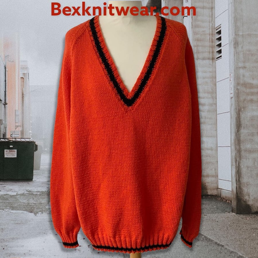 Orange Burst Hand Knitted Sweater  by Bexknitwear