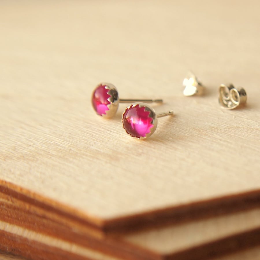 Lab Ruby Stud Earrings 