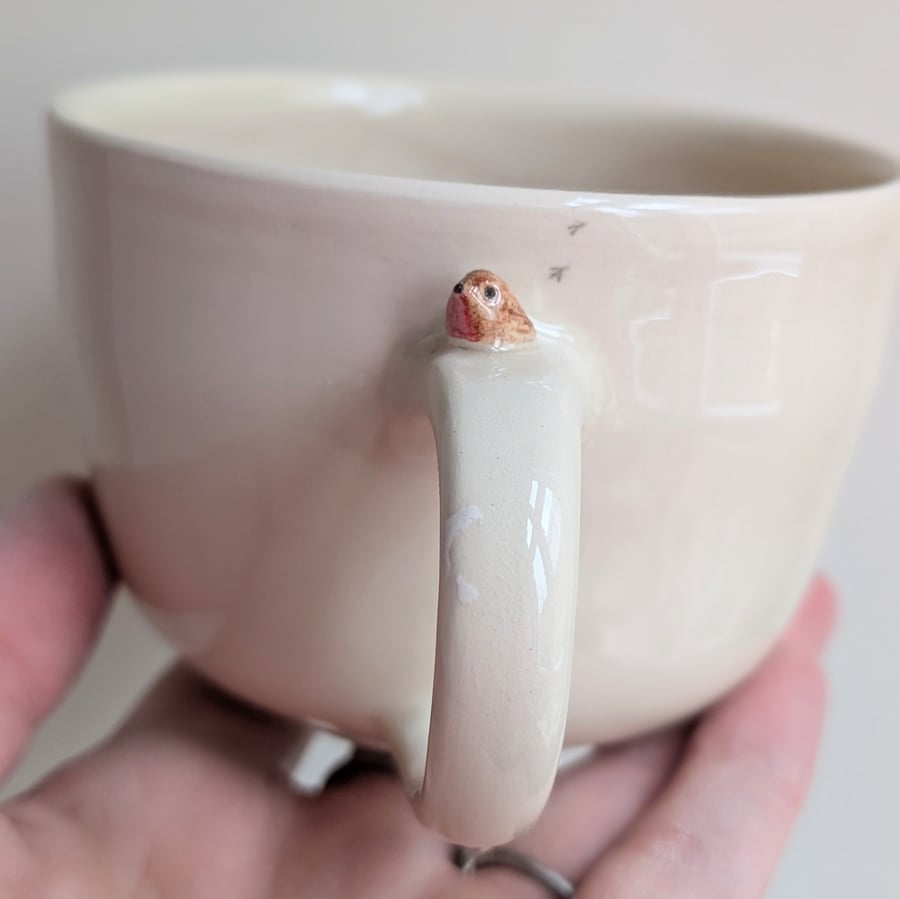 Handmade ceramic miniature robin cup with bird prints SECONDS SALE