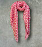 Chic Retro Floral Pink Scarf with Gold Accent for All season,Great Gifts for Her - Image 3