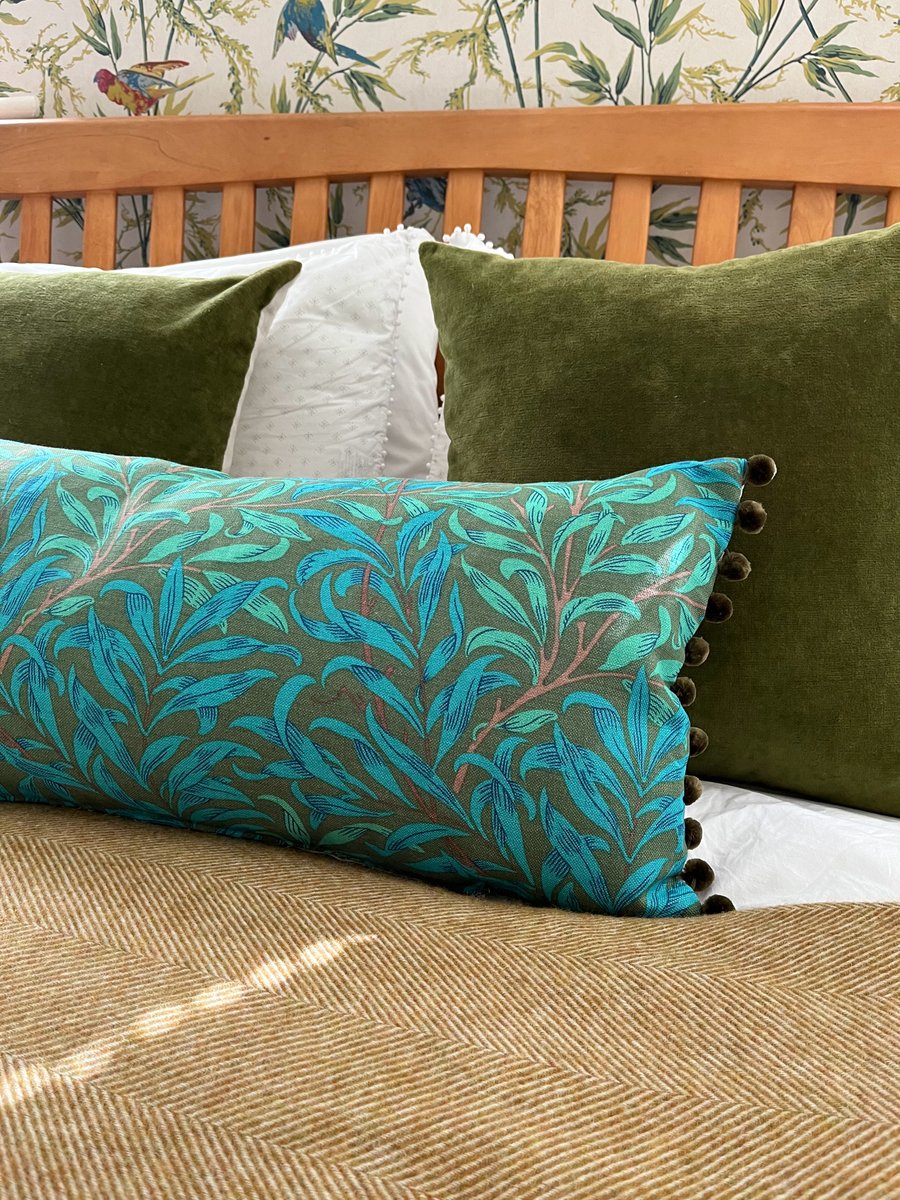 William Morris Willow Bough cushion cover with pompoms
