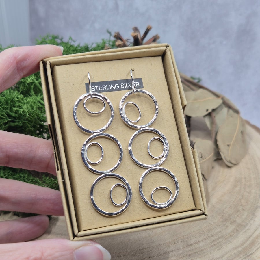 Sterling Silver Triple Circle Dangle Earrings (OOAK) (A)
