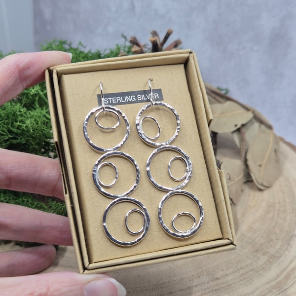 Sterling Silver Triple Circle Dangle Earrings (OOAK) (A)