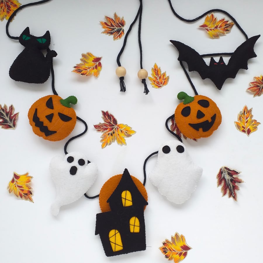 Halloween Bunting, Wool Felt Halloween Decoration 