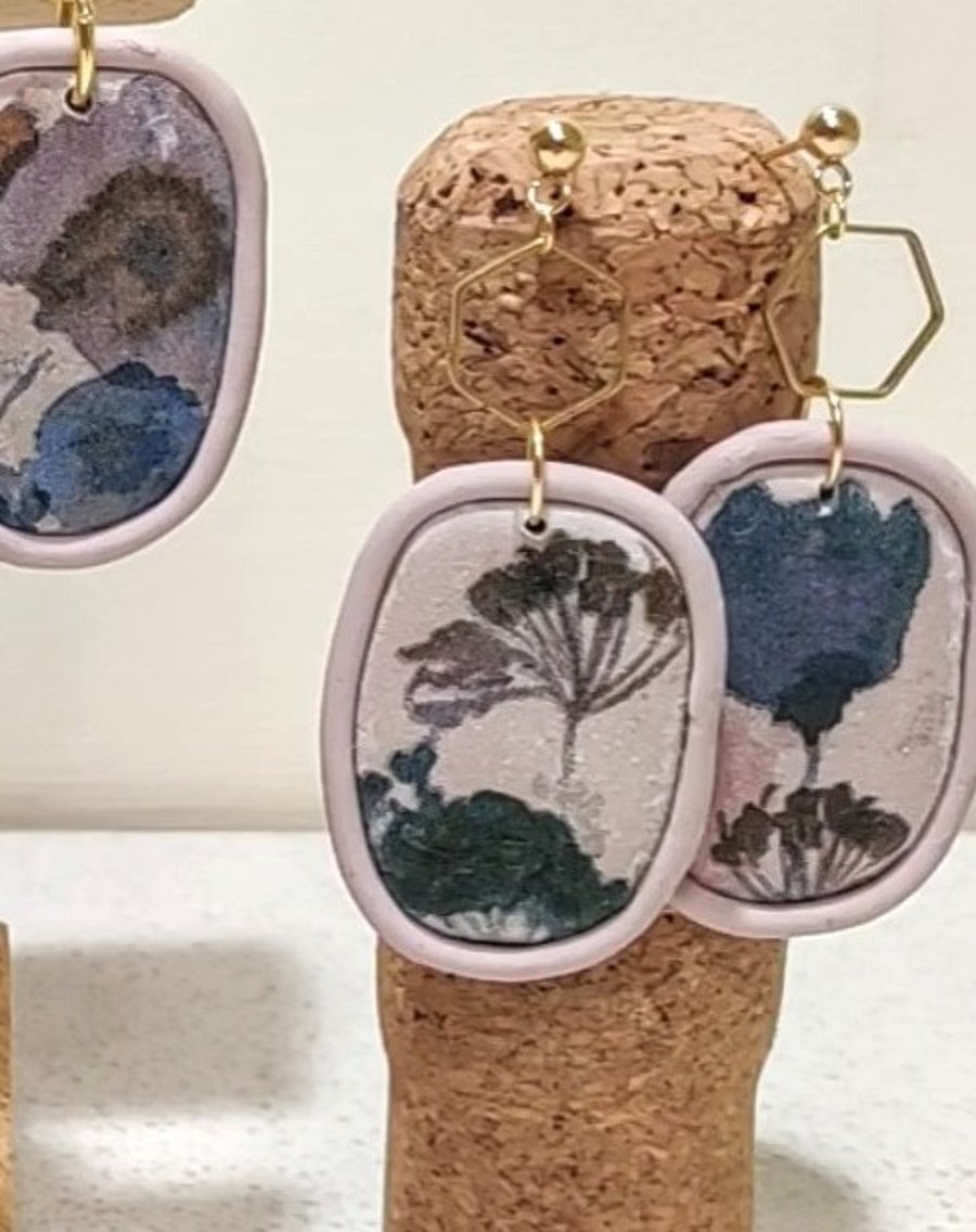 Lilac floral polymer clay earrings- prototype 