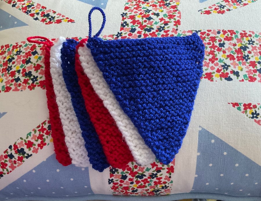Knitted Bunting Red White Blue Flags Great Britain Celebration