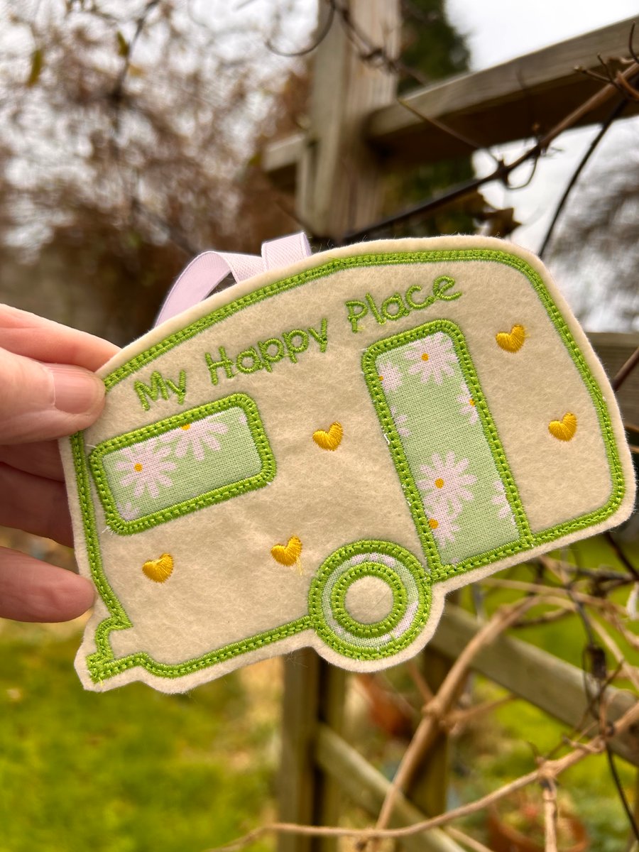 Caravan gift, My Happy Place caravan sign, felt decoration, keepsake gift