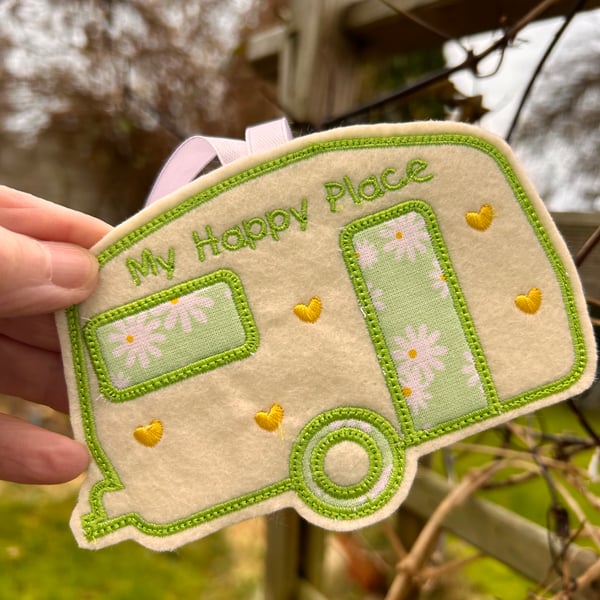 Caravan gift, My Happy Place caravan sign, felt decoration, keepsake gift