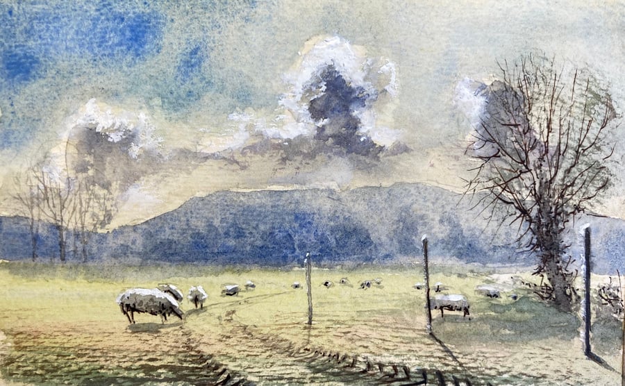 Rutters field (Mixed media FULLY MOUNTED 8” x 6”)