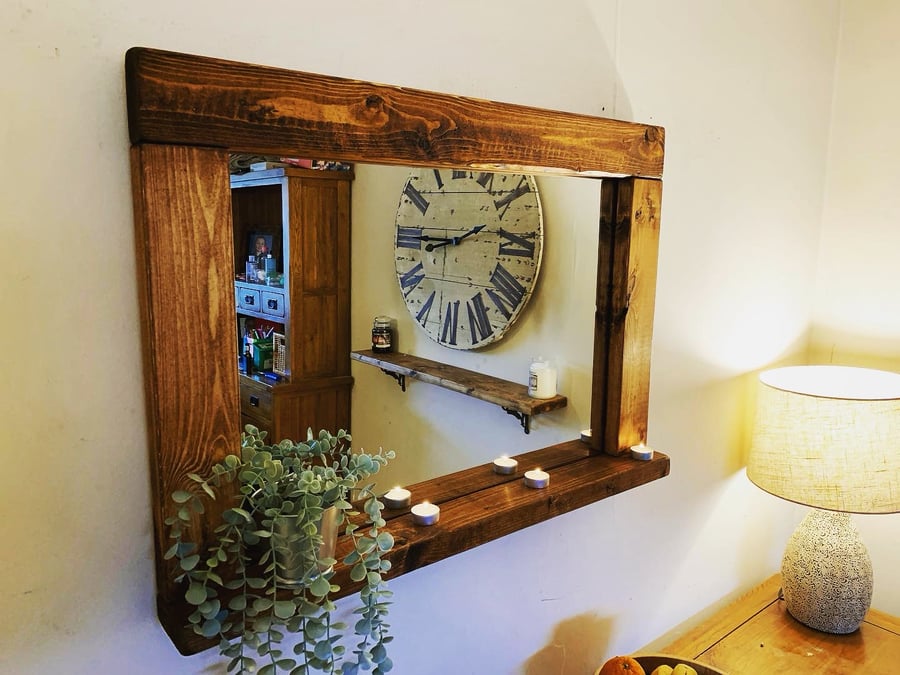 Rustic handmade wooden mirror measures 760mm x 960mm Dark Oak waxed finish