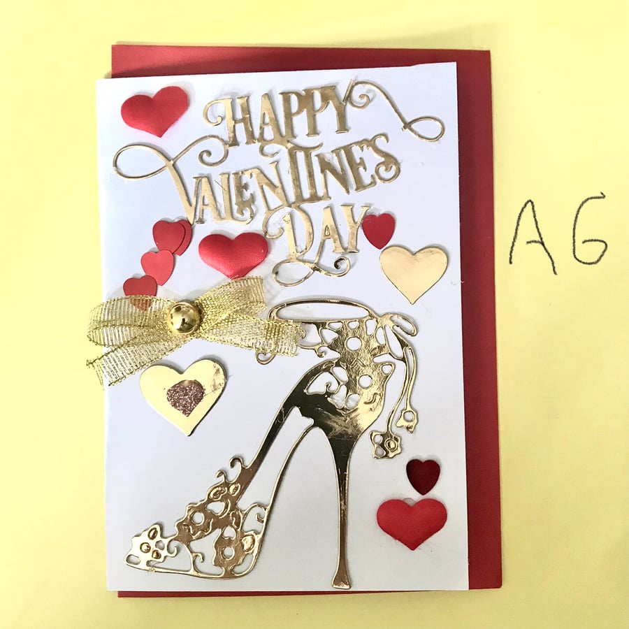 A6 Valentines Card - 3D soft satin hearts along with sequin hearts